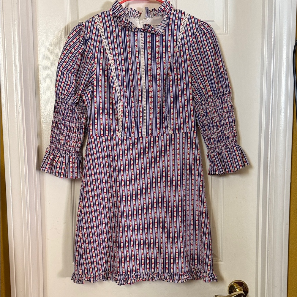 Laura Ashley Red and Blue Striped Midi Dress